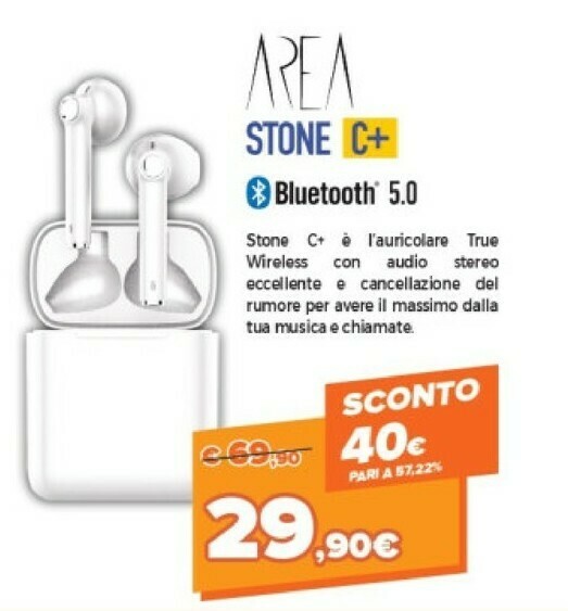 Area Stone C+, Auricolari A Capsula Con Custodia Di Ricarica + Base Di  Ricarica Wireless, Bianco offerta di Expert