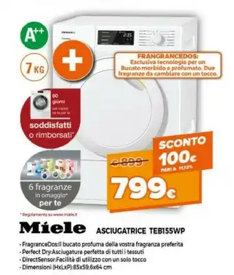 Expert Miele TEB155 WP Libera Installazione Caricamento Frontale Bianco 7 Kg A++ offerta