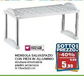 Happy Casa Mensola Salvaspazio Con Piedi In Alluminio offerta