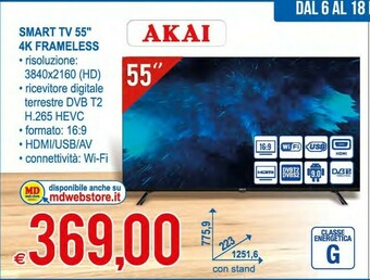 MD Discount Akai Smart TV 55" 4K Frameless offerta