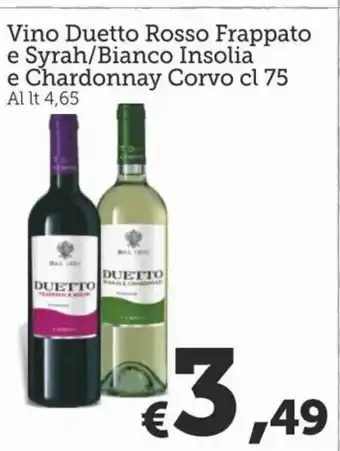 Vino Duetto Rosso Frappato e Syrah/Bianco Insolia e Chardonnay Corvo 75 cl
