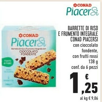 Conad Superstore Conad - Barrette Di Riso E Frumento Integrali Con Cioccolato Fondente Piacersi 138 G(ml) offerta