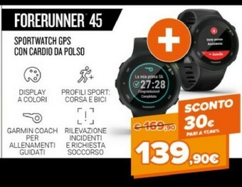 Expert Garmin Forerunner 45 2,64 Cm (1.04") 42 Mm Nero GPS (satellitare) offerta