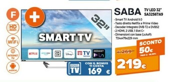 Expert SABA SA32S67A9 TV 81,3 Cm (32") HD Smart TV Wi-Fi Argento offerta