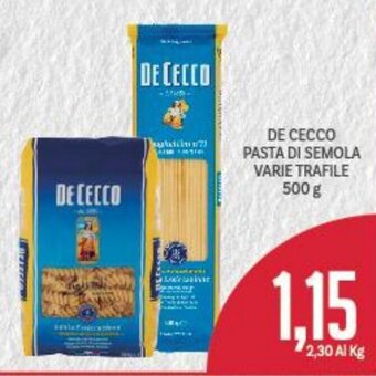Supermercati Piccolo De Cecco Pasta di Semola varie trafile 500 g offerta