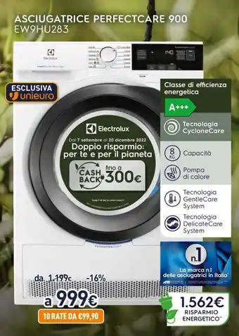 Unieuro Electrolux Asciugatrice Perfectcare 900 EW9HU283 offerta