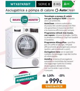 Unieuro Bosch Asciugatrice WTX87KR8IT Serie 8 8 kg offerta
