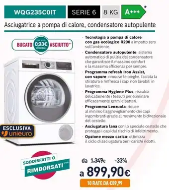 Unieuro Bosch Asciugatrice WQG235C0IT Serie 6 8 kg offerta