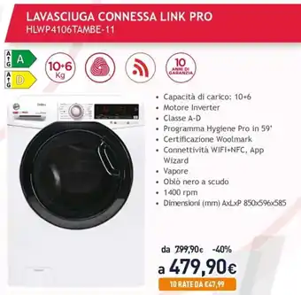Unieuro Hoover Lavasciuga Connessa Link Pro offerta