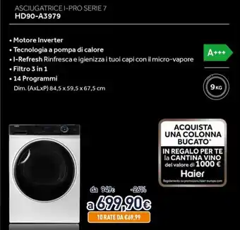 Unieuro Haier Asciugatrice I-Pro Serie 7 HD90-A3979 offerta