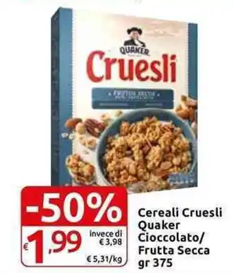 Carrefour Express Quaker Cereali Cruesli Cioccolato / Frutta Secca gr 375 offerta