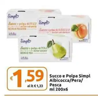Carrefour Express Succo e Polpa Simpi Albicocca/Pera/Pesca ml 200x 6 offerta