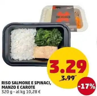 PENNY Riso Salmone e Spinaci. Manzo e Carote 320 g offerta