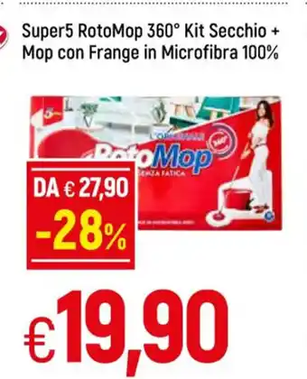 Famila Super 5 RotoMop 360° Kit Secchio + Mop con Frange in Microfibra 100% offerta