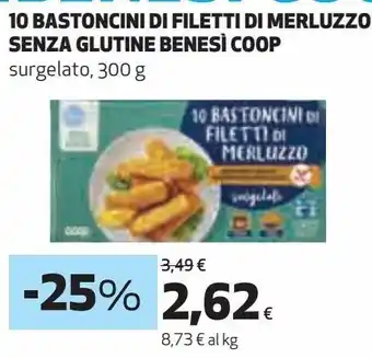 Ipercoop 10 bastoncini di filetti di merluzzo senza glutine benesi coop offerta