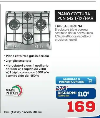 Euronics Hotpoint PCN 642 T/IX/HAR Piano Cottura Acciaio Inossidabile Da Incasso 60 Cm Gas 4 Fornello(i) offerta