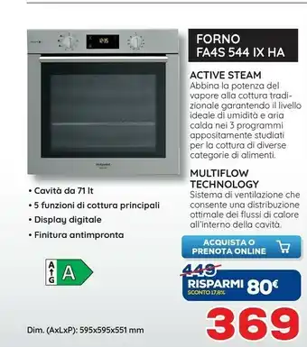 Euronics Hotpoint FA4S 544 IX HA Forno Elettrico 71 L Acciaio Inossidabile A offerta