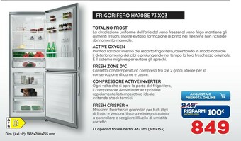 Euronics Hotpoint HA70BE 73 XO3 Frigorifero Con Congelatore Libera Installazione 462 L D Acciaio Inossidabile offerta
