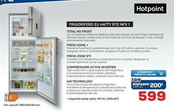 Euronics Hotpoint EU HA7TY 9721 NFX 1 Frigorifero Con Congelatore Libera Installazione 454 L F Acciaio Inossidabile offerta