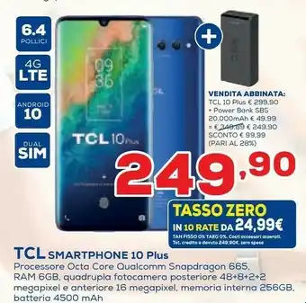Euronics TCL 10 Plus 16,4 Cm (6.47") Doppia SIM Android 10.0 4G USB Tipo-C 6 GB 256 GB 4500 MAh Blu offerta