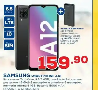 Euronics Samsung Galaxy A12 SM-A125FZKVEUE Smartphone 16,5 Cm (6.5") Doppia SIM 4G USB Tipo-C 4 GB 64 GB 5000 MAh Nero offerta