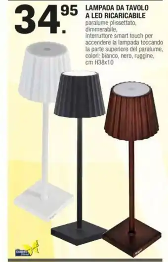 Lampada Da Tavolo A Led Ricaricabile H38x10 cm