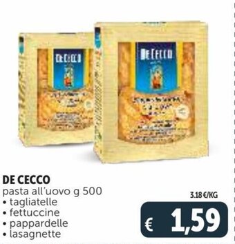 Deco Supermercati De Cecco pasta all'uovo g 500 offerta