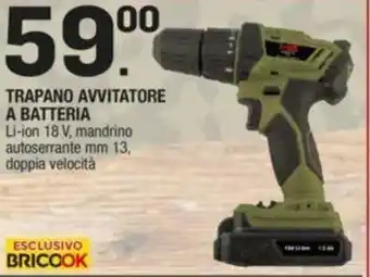 Brico OK Trapano Avvitatore A Batteria Li-Ion 18V, Mandrino Autoserrante mm 13, Doppia Velocità offerta