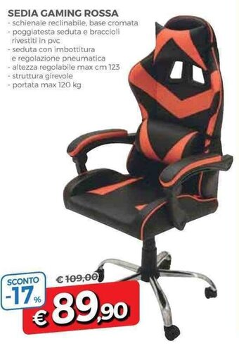 DPiù Sedia Gaming Rossa offerta