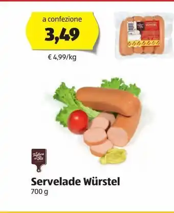 ALDI Servelade wurstel 700 g il tagliere del re offerta