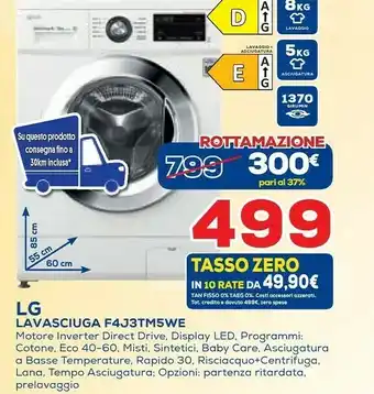 Euronics LG F4J3TM5WE Lavasciuga Libera Installazione Caricamento Frontale Bianco E offerta