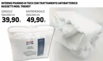 Interno piumino hi tech con trattamento antibatterico bassetti mod. trendy