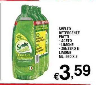 Svelto Detergente Piatti Aceto Limone Zenzero E Limone Ml. 930 x 3