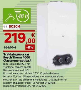 Leroy Merlin Bosch Scaldabagno a gas Therm 4000 Classe energetica A offerta