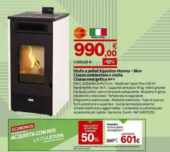 Leroy Merlin Stufa a pellet Equation Mannu - 9kw Classe ambientale 4 stelle Classe energetica A++ offerta
