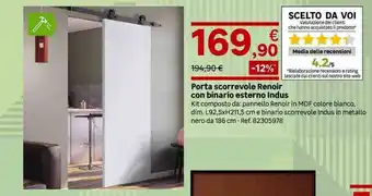 Porta scorrevole Renoir con binario esterno Indus