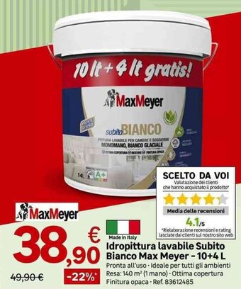 Max Meyer Idropittura lavabile Subito Bianco - 10+4 L