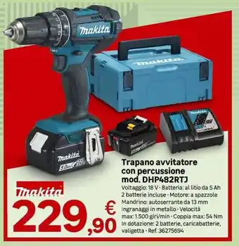 Makita Trapano avvitatore con percussione mod. DHP482RTJ