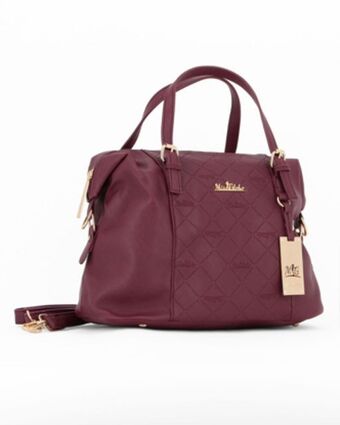 Miss globo - borsa due manici bordeaux con fibbie e ciondolo metallico con logo, tracolla removibile