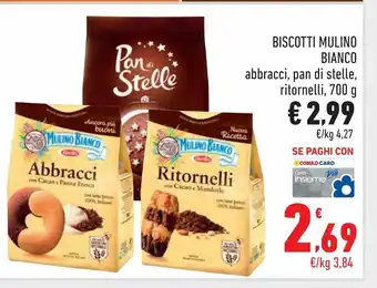 Conad City Biscotti mulino bianco abbracci, pan di stelle, ritornelli 700g offerta