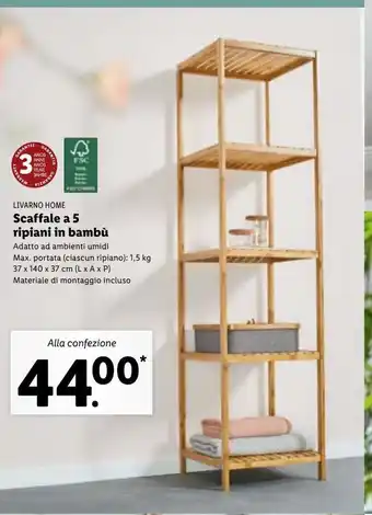 Scaffale a 5 ripiani in bambù