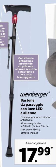 Lidl Bastone da passeggio con luce led e allarme offerta