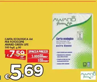 Bennet Carta ecologica a4 per fotocopie award green lift offerta
