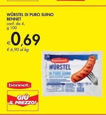 Bennet Wurstel di puro suino bennet offerta