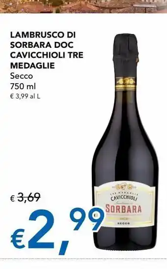 Lambrusco di sorbara doccavicchioli tre medaglie secco 750 ml