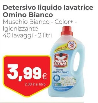 Coop Omino Bianco Detersivo liquido lavatrice Muschio Bianco - Color+ - Igienizzante 40 lavaggi - 2 litri offerta