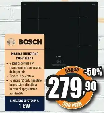 Unieuro Bosch PUE611BF1J Piano Cottura Nero Da Incasso A Induzione 4 Fornello(i) offerta