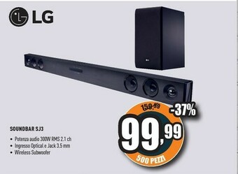 Unieuro LG SJ3 Altoparlante Soundbar 2.1 Canali 300 W Nero offerta