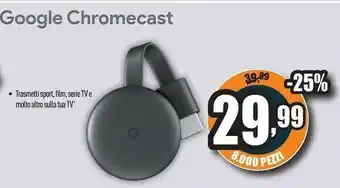 Unieuro Google Chromecast 3 Dongle Smart TV Full HD HDMI Carbonio offerta