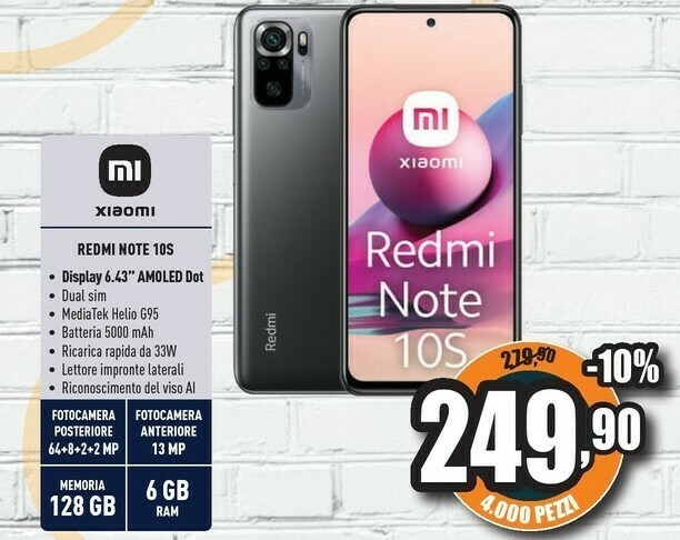 Xiaomi Redmi Note 10S offerta di Unieuro